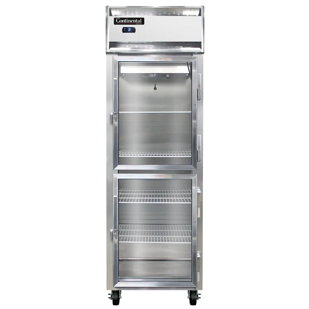 Continental Refrigerator 1FSNSAGDHD 26" 1-Section Reach-In Freezer, 2 Half Glass Doors, Stainless Steel, 16 cu. ft., Top Mounted