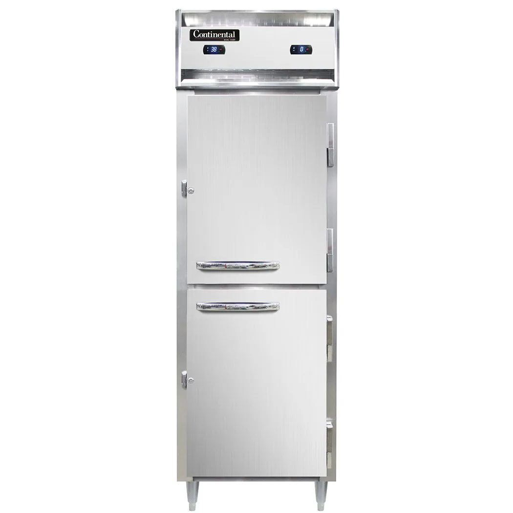 Continental Refrigerator D1RFNSAHD 26" 1-Section Reach-In Refrigerator Freezer Combo w/ 2 Half Solid Doors