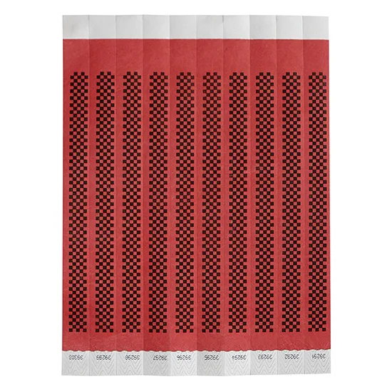 Winco WB-CHECKER Wristbands 3/4"W x 9.5"L Tyvek No‑Tear Seq‑No. Red/Black Checkerboard - 500/Pack