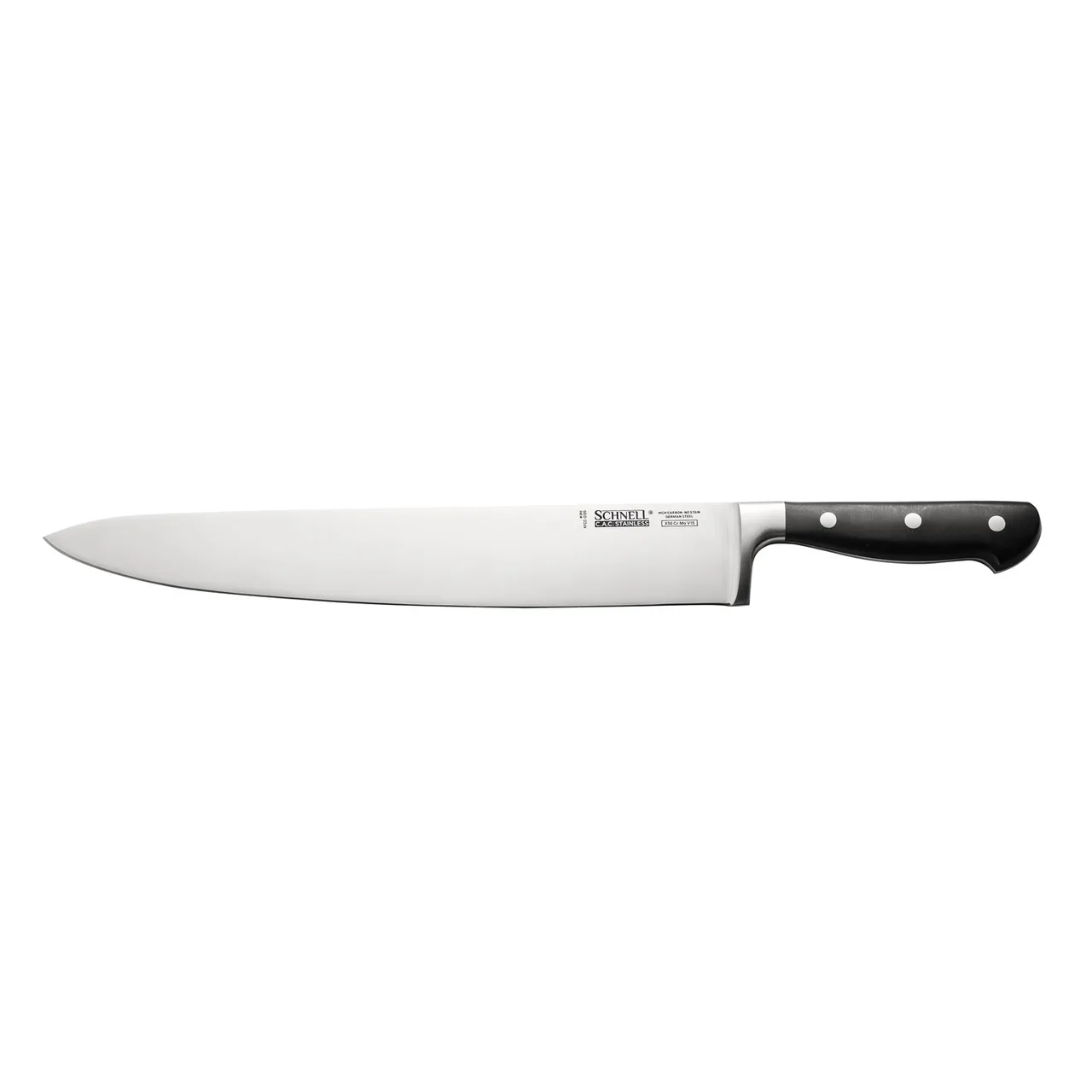 CAC China KFCC-G120 Chef Knife – 12" Forged Tang, High‑Carbon Steel Blade, Tempered, Black Handle