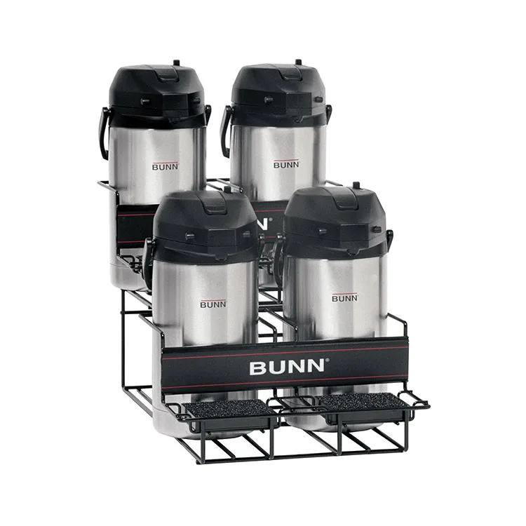 BUNN 35728.0003 Airpot Rack – Holds 4 Airpots, Lower/Upper Racks, Sponge‑Lined Tray, Carbon Steel