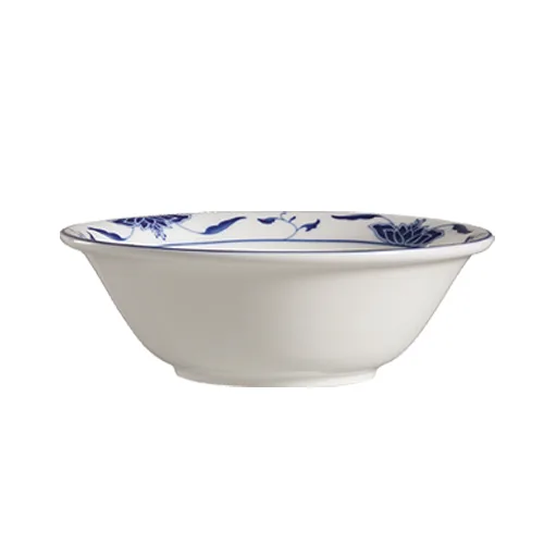 CAC China 103-94 Blue Lotus Noodle Bowl, 50 oz., 9" x 2-7/8" Round Porcelain - Dozen