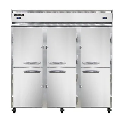 Continental Refrigerator 3RRFNSSHD 78" 3-Section Reach-In Refrigerator Freezer Combo w/ 6 Half Solid Doors