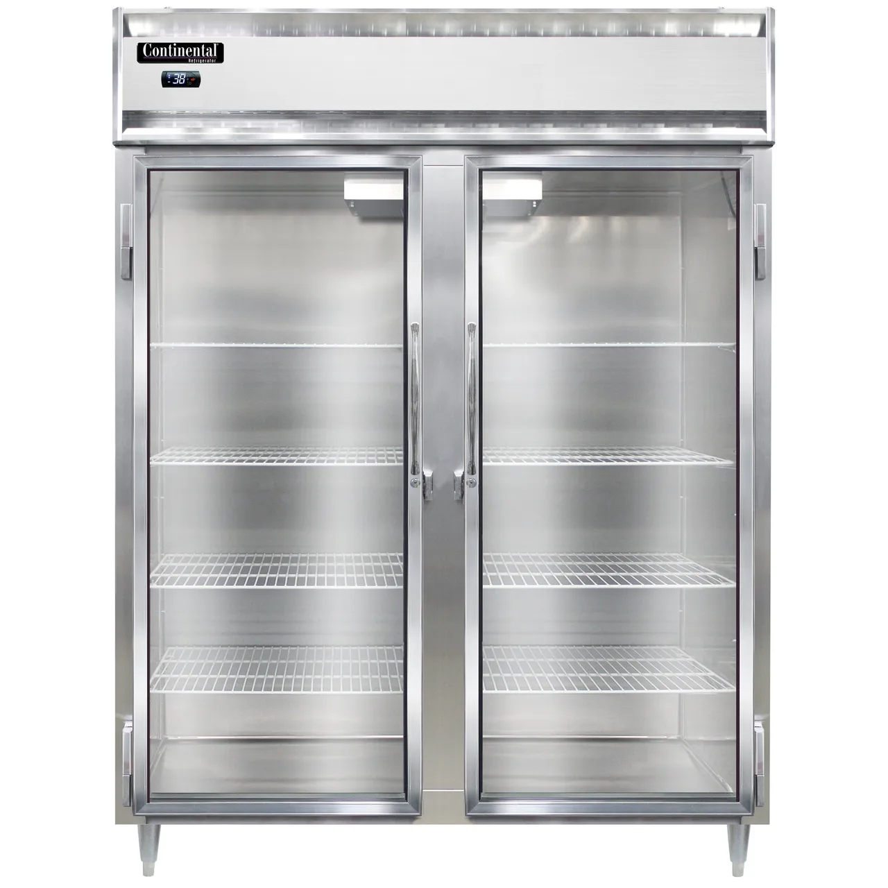 Continental Refrigerator D2RESNGD 57" 2-Section Reach-In Refrigerator w/ 2 Glass Doors, Stainless Steel Front Aluminum Exterior, 40 cu. ft.