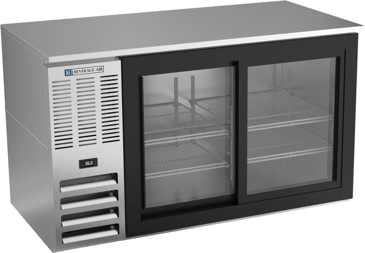 Beverage Air BB58HC-F-GS-S - 58" Wide Bar Cooler, 12.4 cu ft, Sliding Glass Doors, R290, 1/3 HP