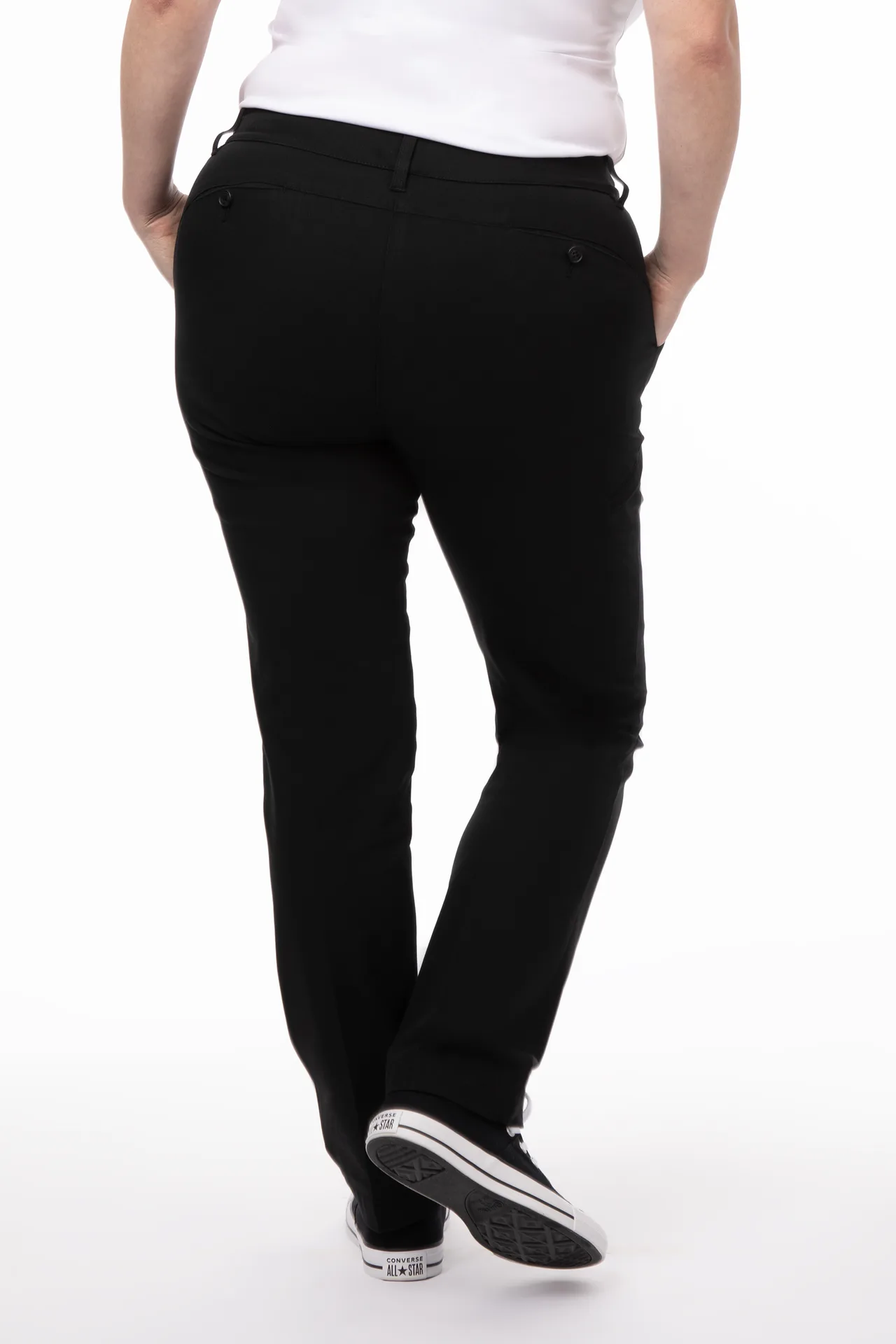 Chef Works PEC02W-BLK-16 EZ Fit Chef Pants, Black Stretch Chino, Size 16‑18, Waistband, Back Pocket
