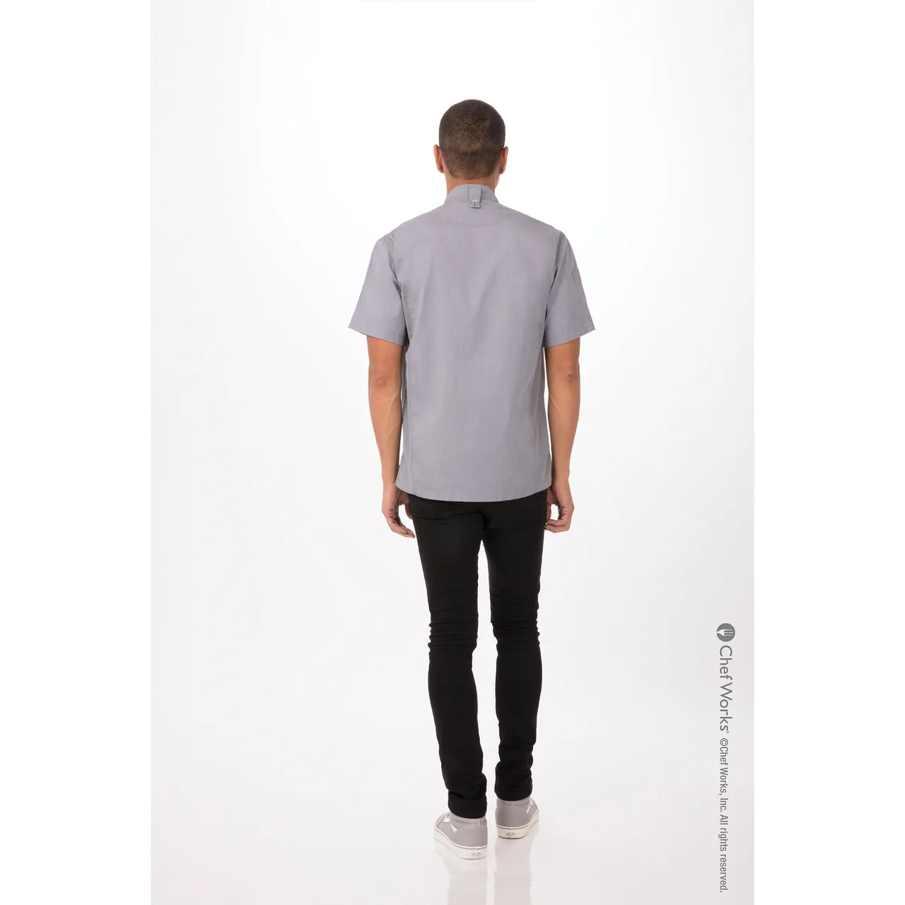 Chef Works BCSZ009-GRY-5XL Short Sleeve Chef Coat, 5XL Gray 65/35 PolyCotton, Thermo/Phone Pockets