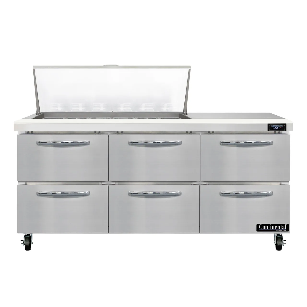 Continental Refrigerator SW72N18M-D 72" Mega Top Sandwich Prep Table w/ 6 Drawers, 18 pans