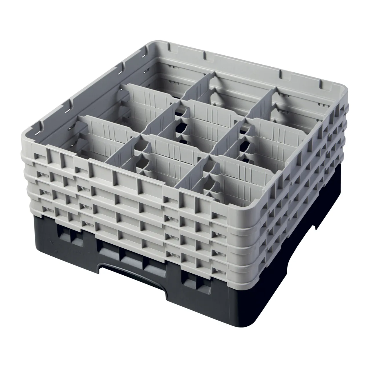 Cambro 9S800110 Camrack Glass Rack, Full Size, Black, 19-3/4 x 19-3/4 x 10-1/2, 9 Compartments, 5-7/8 Max Dia, HACCP Compliant, NSF