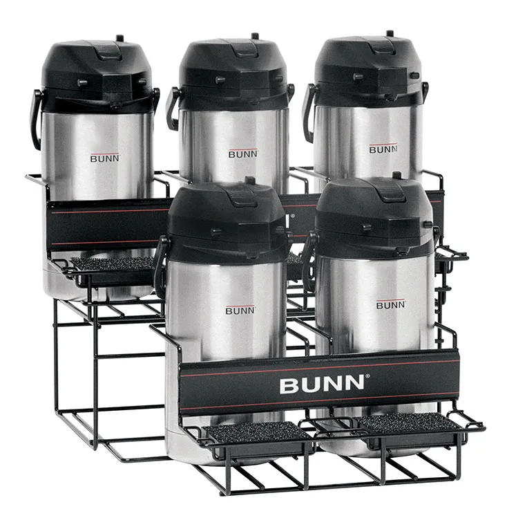 BUNN 35728.0004 Airpot Rack, Holds 5, 5‑Rack (2 Lower, 3 Upper), Carbon‑Steel, Sponge‑Lined Tray