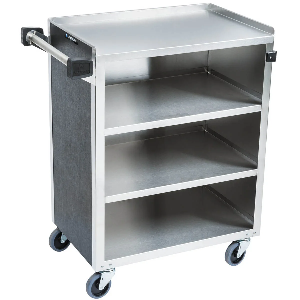 Lakeside 615 27" Stainless Steel 4 Shelf Bussing Cart w/ Enclosed Back & Sides