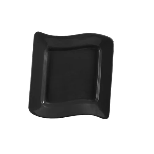 CAC China SOH-8-BLK Soho Square Wavy Black Stoneware Plate 8-1/2" x 8-1/2" x 1" - Dozen