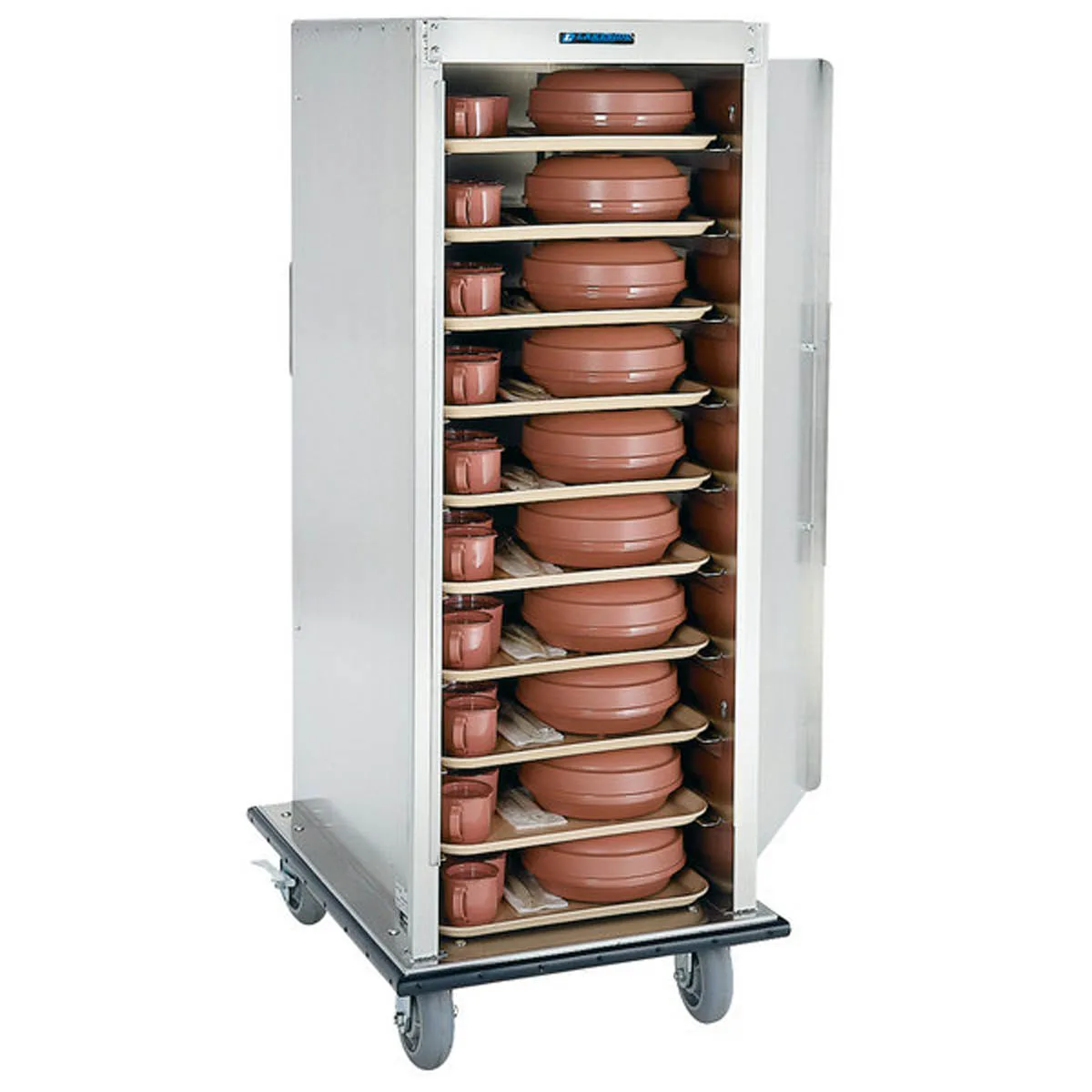 Lakeside 541 Aluminum 20 Tray Enclosed Meal Delivery Cart w/ 1 Door, 1 Compartment