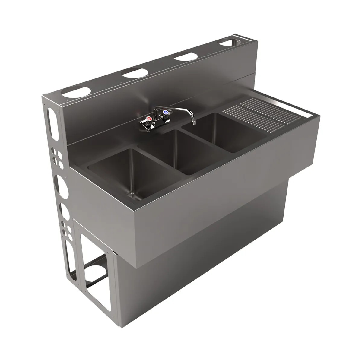 BK Resources UBDW-18-348RS Underbar Sink Units, 3 Compartment with Right Drainboard
