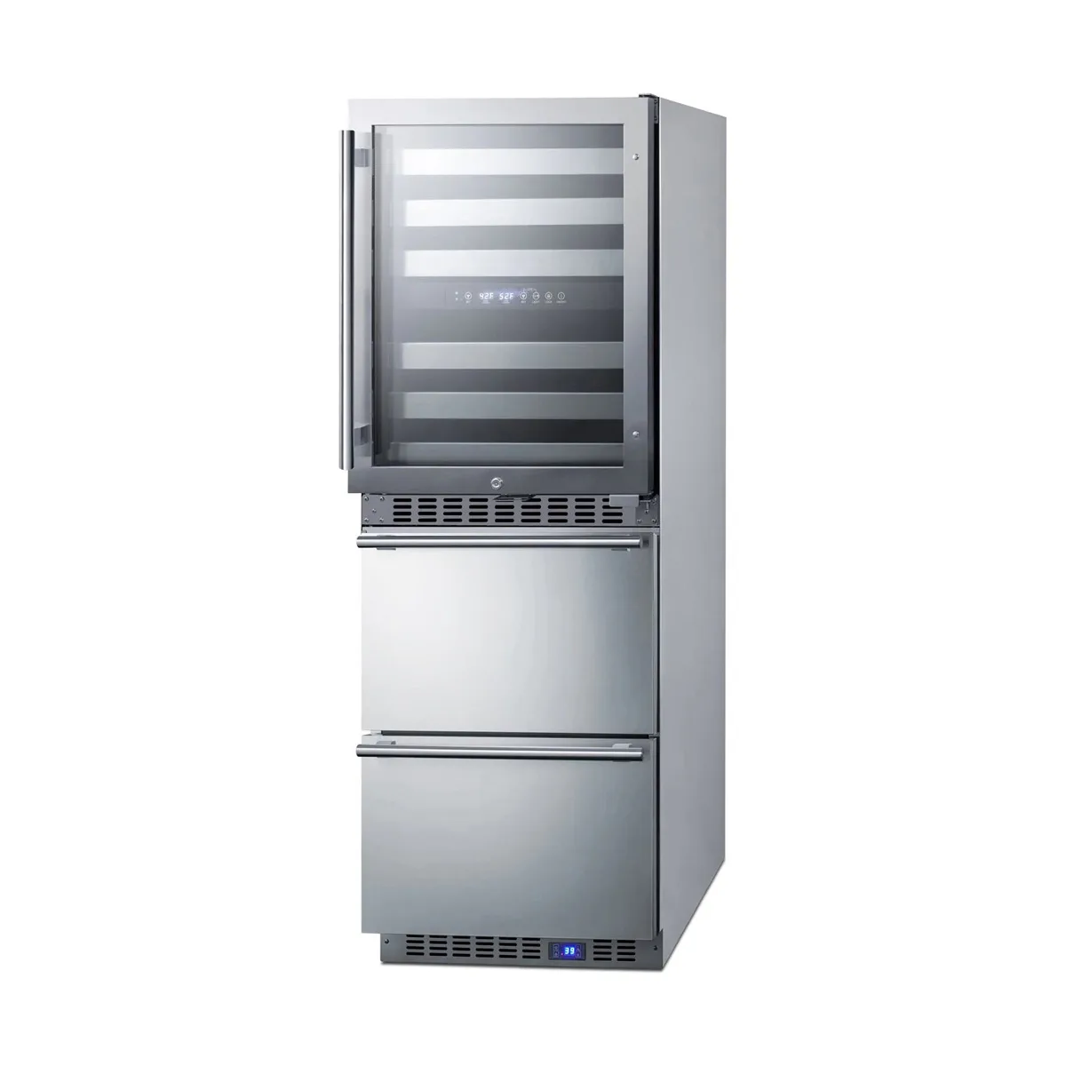 Summit SWCDAR24 24" Glass Door Wine Cooler/Drawer Refrigerator Combo, Dual Temperature, 46 Bottles