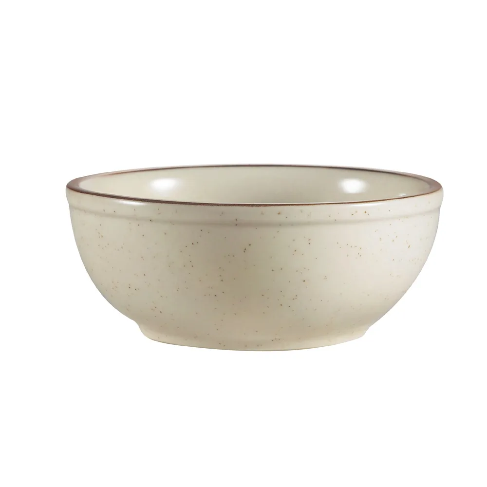 CACChina AZ-18 Nappie Bowl, 15 Oz, 5-7/8" Dia x 2-1/4" H, Round, Ceramic, Brown Rim, White - Dozen