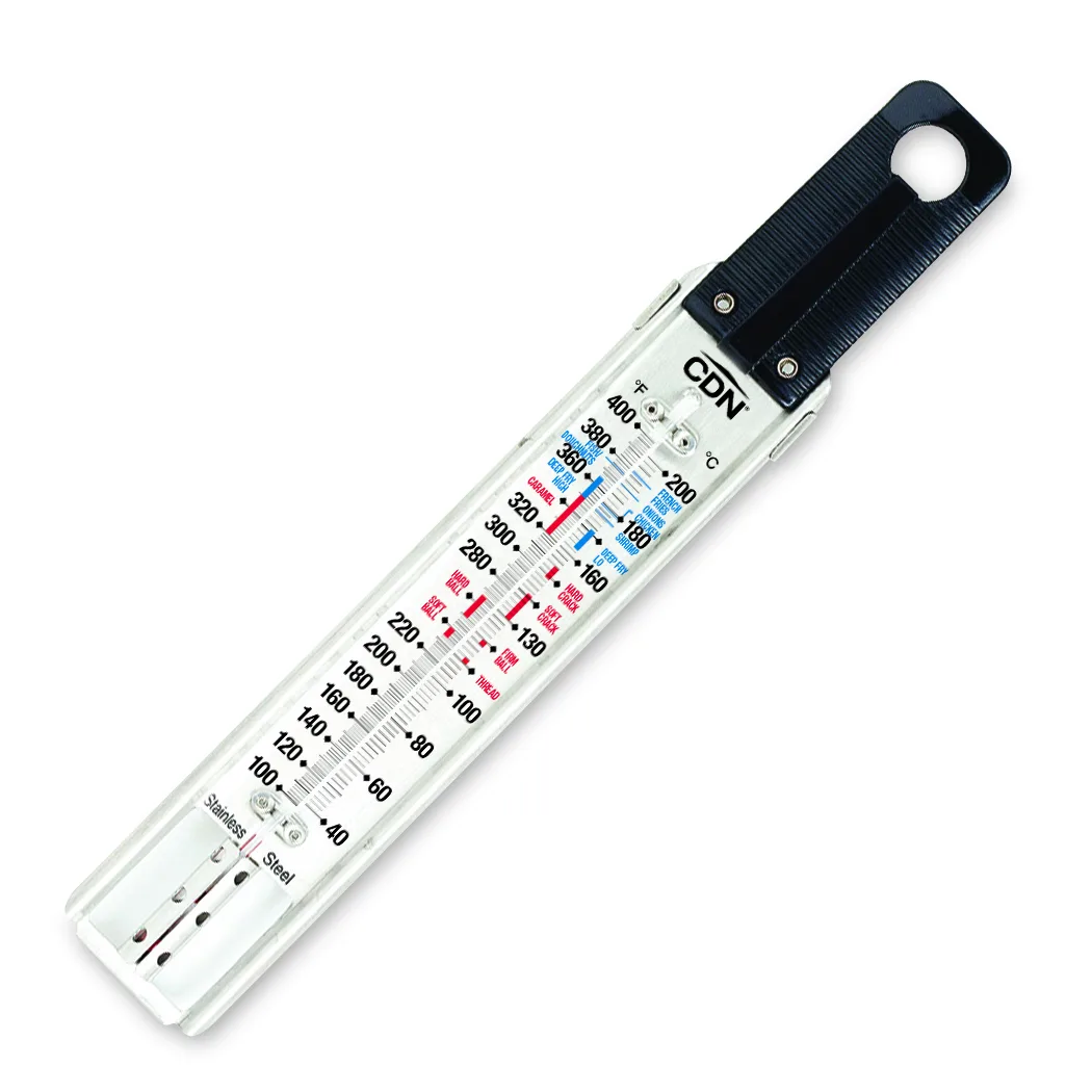 CDN TCG400 Candy/Deep Fry Ruler Thermometer, 8" Length, 100-400°F, Waterproof, 304 Stainless Clip