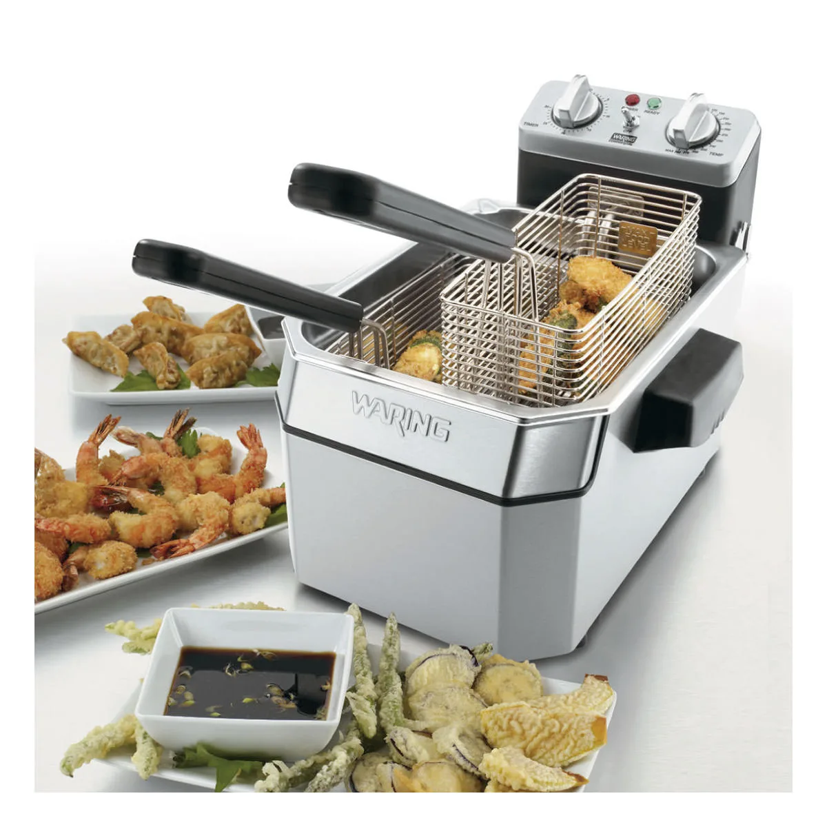 Waring WDF1000 Full Pot Countertop Electric Fryer w/ 10-Lb. Capacity, 2 Twin & 1 Large Basket
