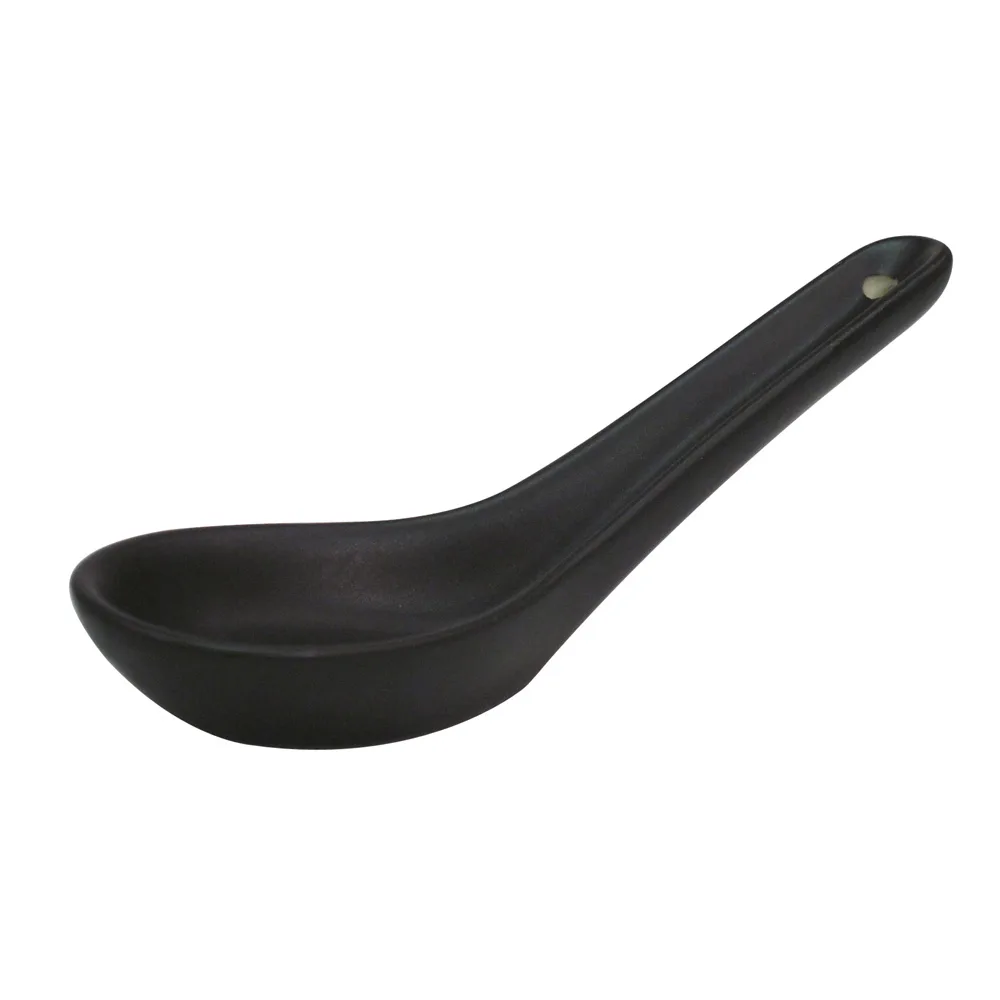 CAC China 666-40-BLK - Soup Spoon, 5½" L x 1¾" W x ½" H, Black Ceramic, Dishwasher Safe - 1 Dozen