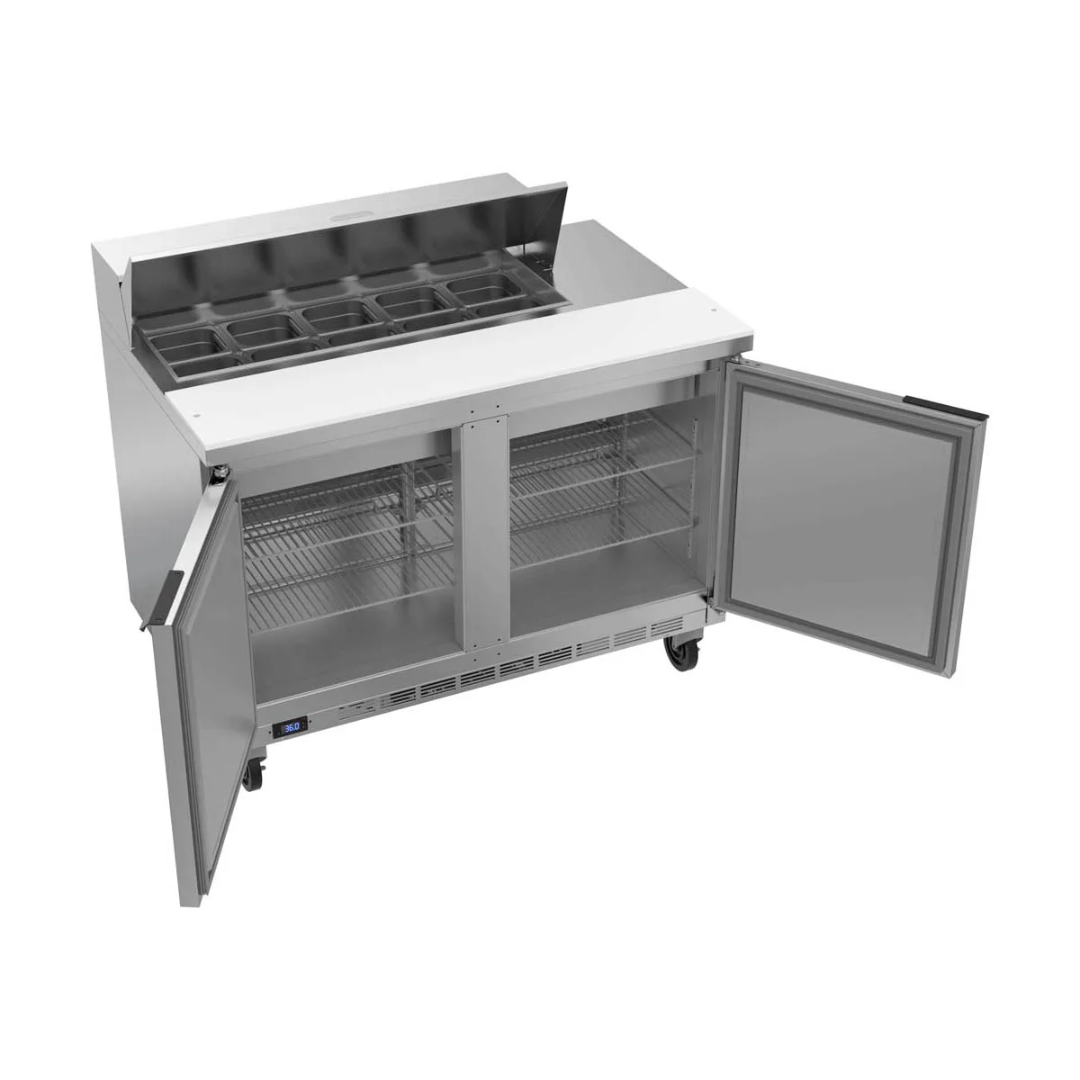Beverage Air SPE48HC-10 48" Two Section Sandwich/Salad Prep Table w/ 2 Doors, 10 pans, 13 cu. ft.