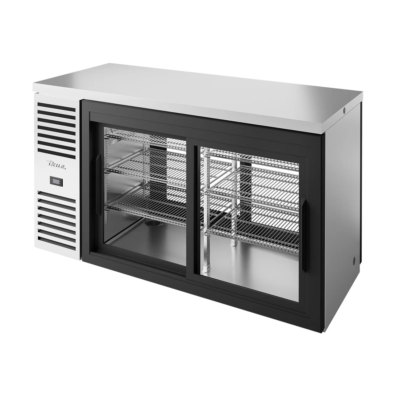 True TBR60-PTSZ1-L-S-11-11-1 60" 4 Solid Sliding Door Pass-Thru Single Zone Refrigerator