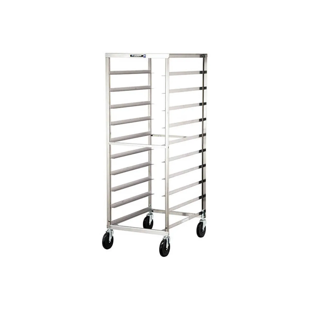 Lakeside 158 10 Pan End Load Full Height Stainless Steel Bun / Sheet Pan Rack w/ 5" Bottom Load Slides