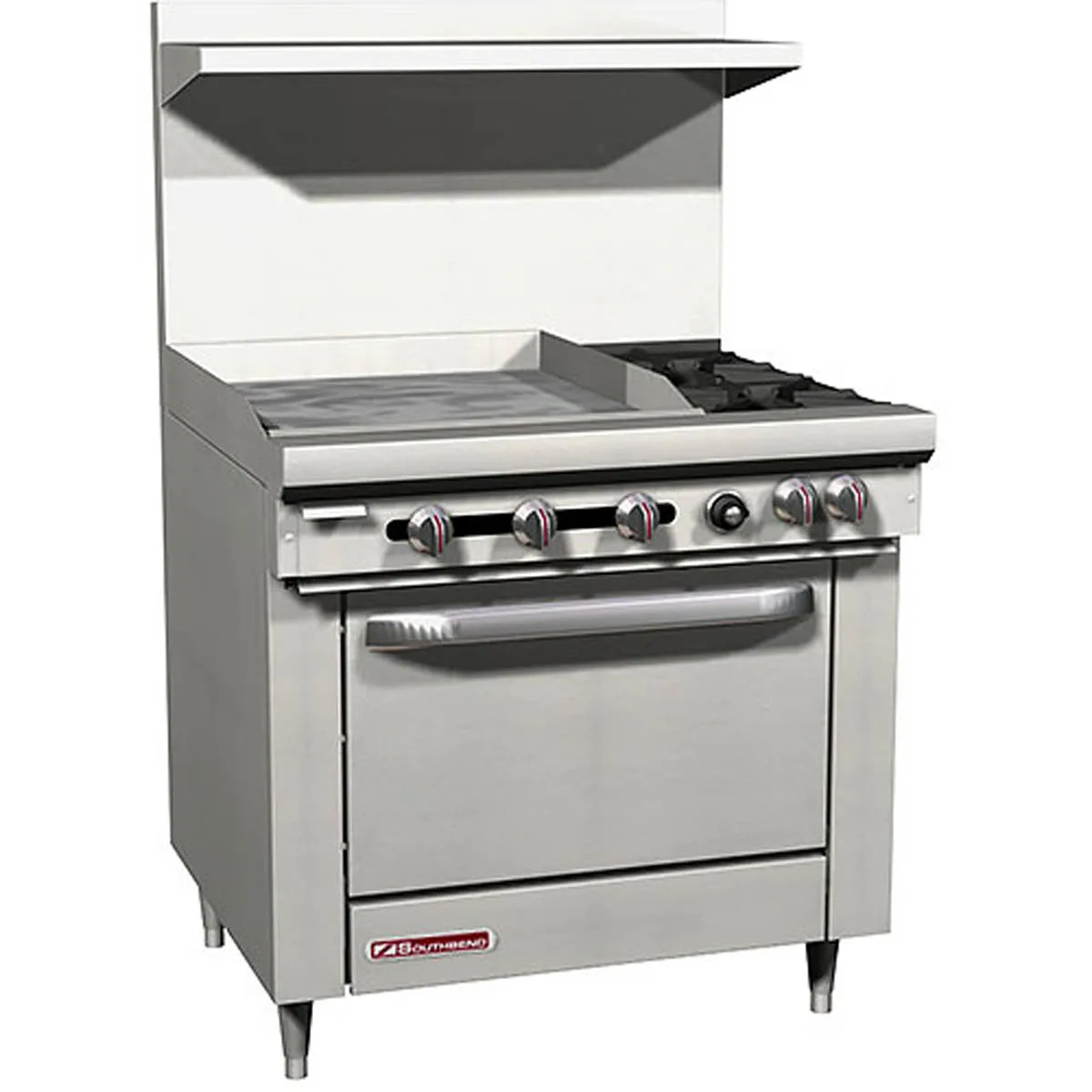Southbend S36D-2GL 36" Gas Restaurant Range w/ (2) Open Burners, 24" Griddle Left, (1) Standard Oven, 139.000 BTU