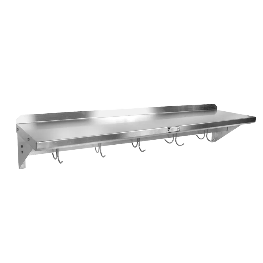 John Boos BHS1836PR Stainless Steel Wall Mounted Shelf w/ Pot Rack - 36"W x 18"D