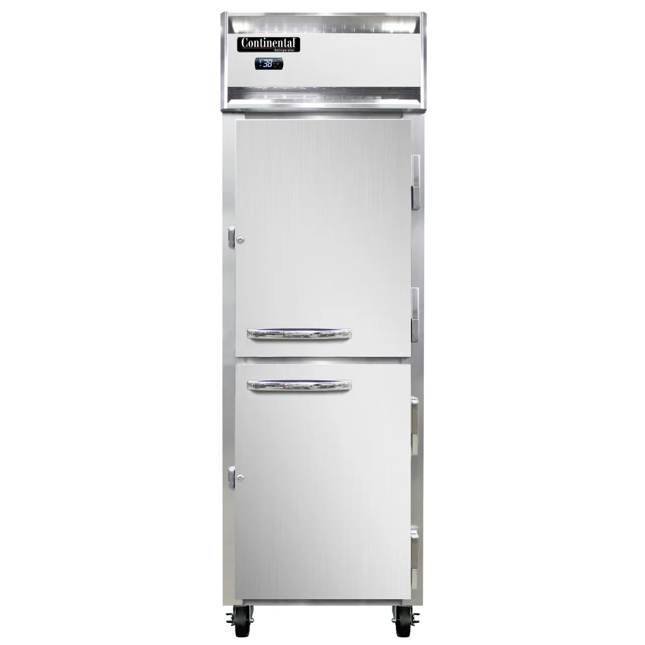 Continental Refrigerator 1RNHD 26" 1-Section Reach-In Refrigerator w/ 2 Half Solid Doors, Stainless Steel Front Aluminum Exterior, 20 cu. ft.