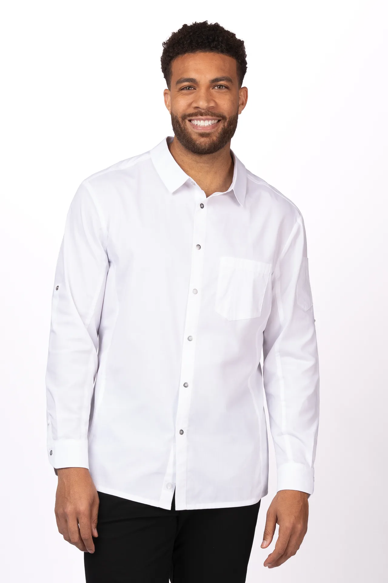 Chef Works SES02-WHT-2XL Men's Seville Cook Shirt, 2XL, White, Poly/Cotton, Long Sleeve, Snap Front