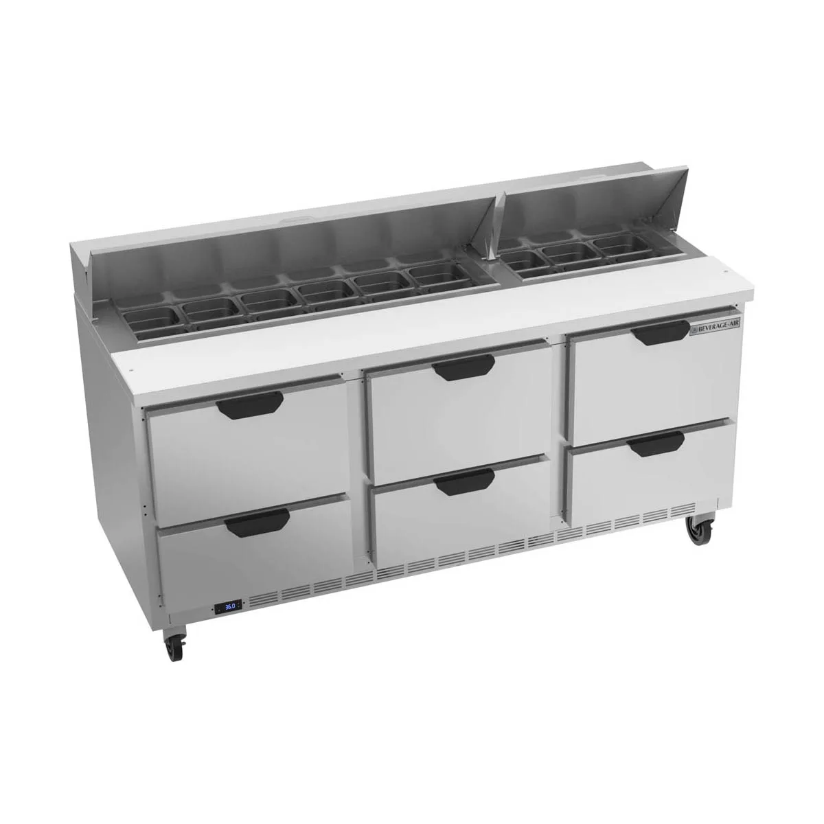 Beverage Air SPED72HC-18-6 72" Three Section Sandwich/Salad Prep Table w/ 6 Drawers, 18 Pans