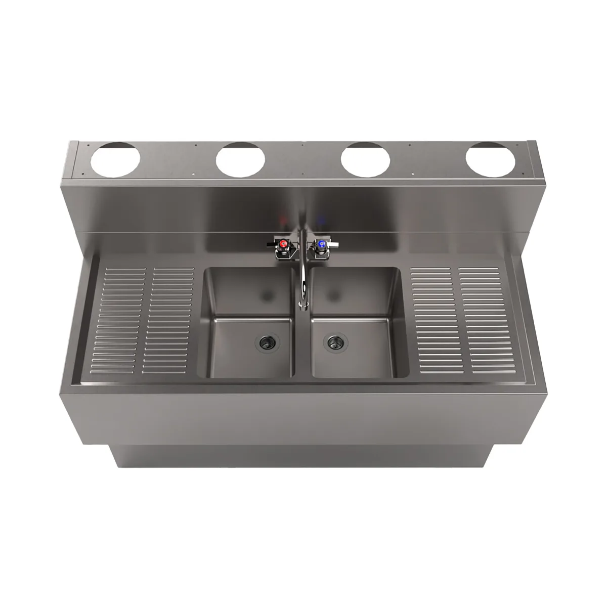 BK Resources UBDW-18-248TS Underbar Sink Units, 2 Compartment with 2 Drainboards