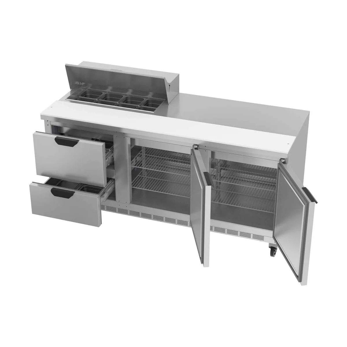 Beverage Air SPED72HC-08-2 72" Three Section Sandwich/Salad Prep Table w/ 2 Drawers & 2 Doors, 8 Pans