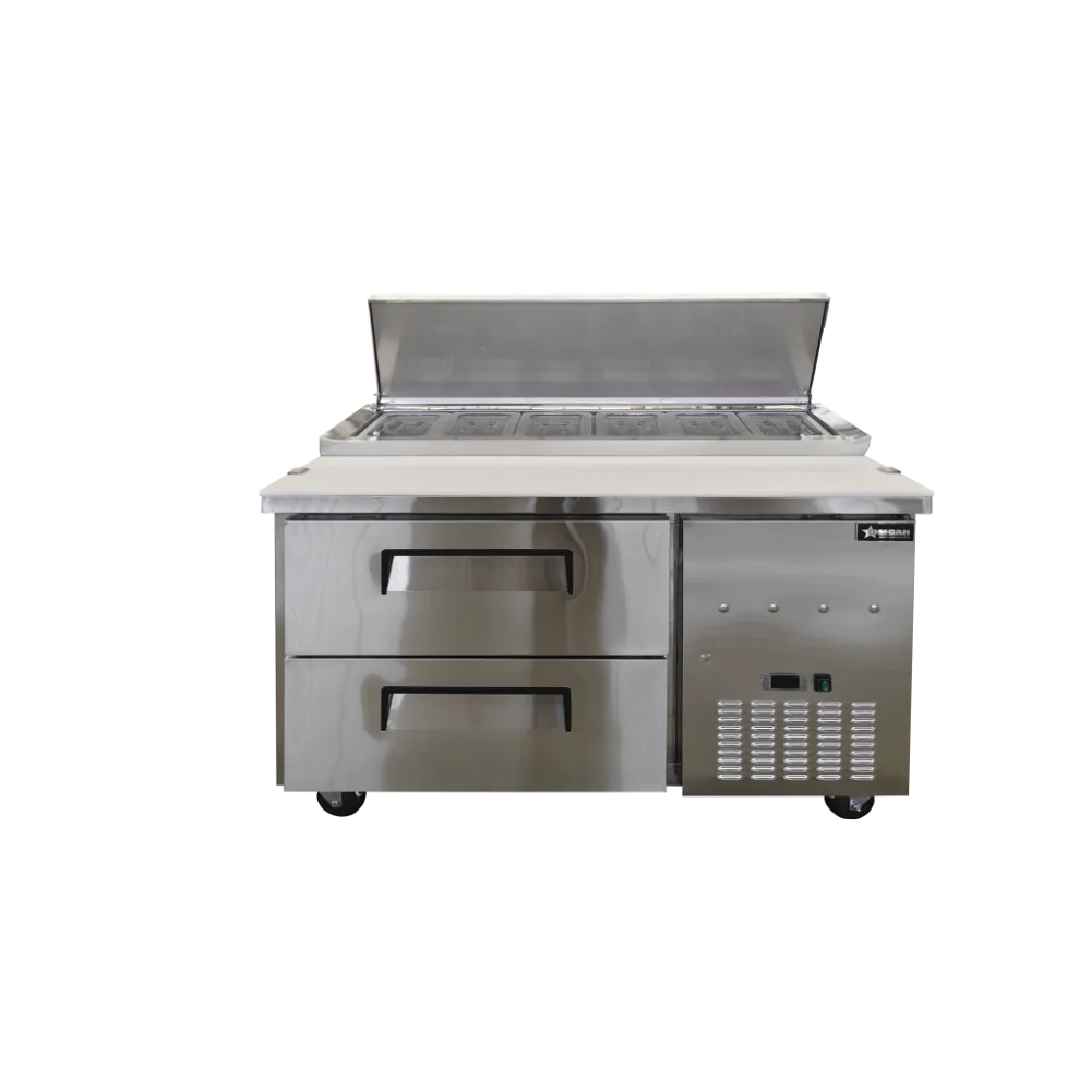 Omcan USA 48393 48” 1-Section Refrigerated Pizza Prep Table, 12 cu. ft., 6 Pans 1/3 Size