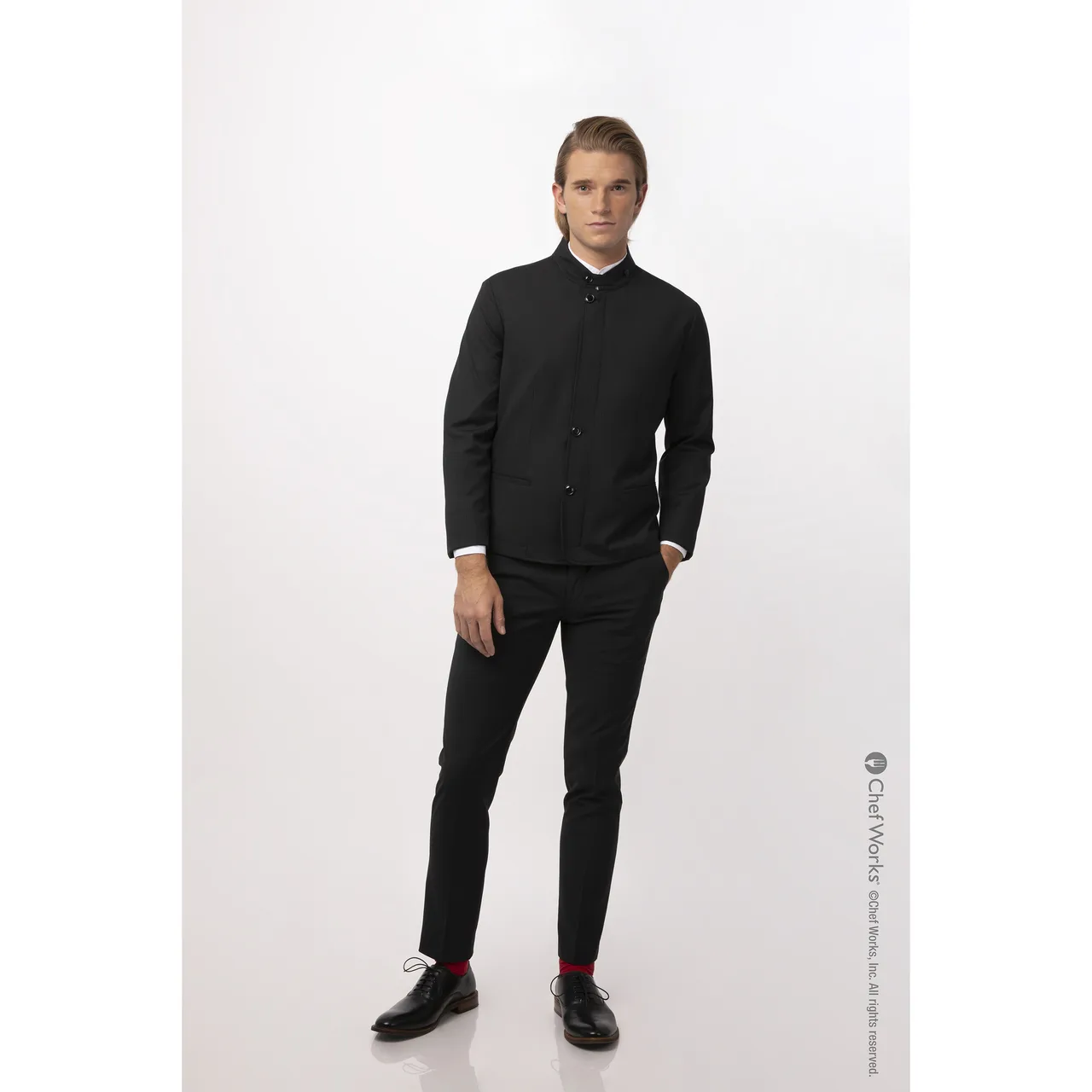 Chef Works CQZ01-BBK-S Apex Chef Coat, Small Black Unisex, Long Sleeve, Concealed Placket - 1/Each