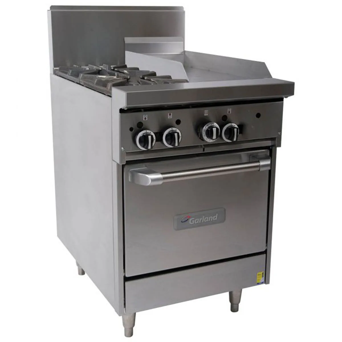 Garland US Range G24-2G12L 24" Gas Restaurant Range w/ (2) Open Burners, (1) 12" Griddle, (1) Space Saver Oven, 116.000 BTU