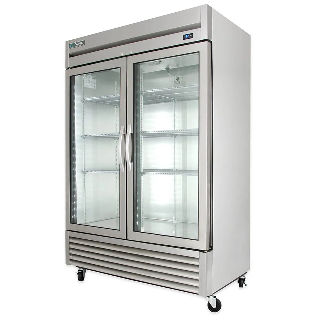 True T-49G-HC~FGD01 54" 2-Section Reach-In Refrigerator w/ 2 Glass Doors, Bottom Mount, Stainless Steel Front-Aluminum Sides