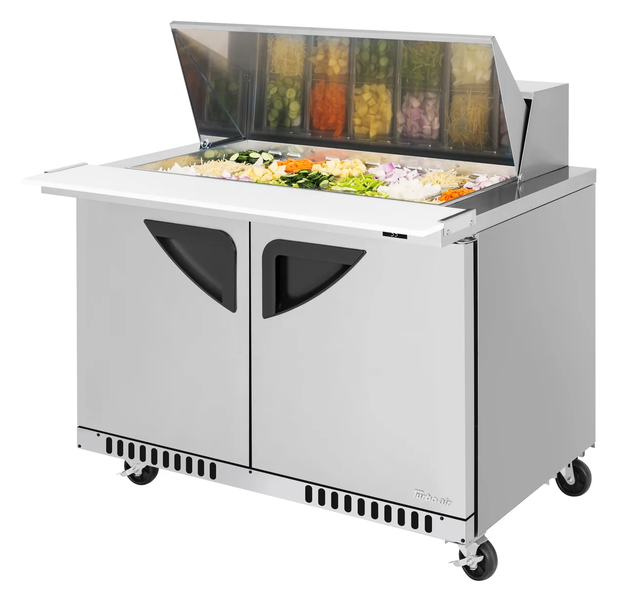 Turbo Air TST-48SD-18-FB-N 48" 2-Door Mega Top Sandwich and Salad Prep Table, 18 Pans, Stainless Steel