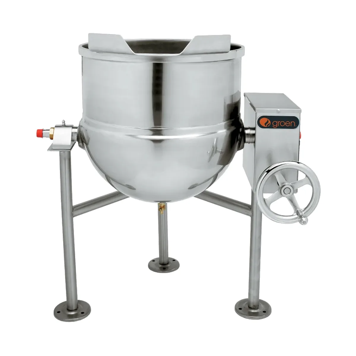 Groen DL-60 60 Gallon Floor Tilting 2/3 Steam Jacketed Direct Steam Kettle w/ Tri-Leg Base