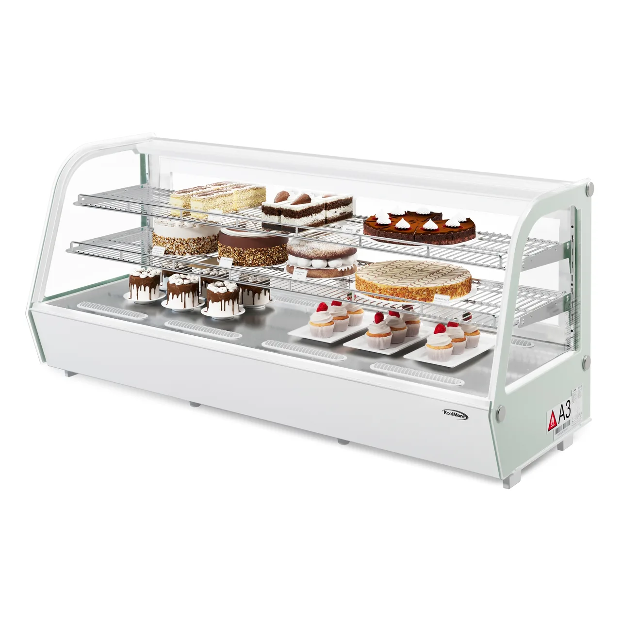Koolmore CDC-8C-WH 60" White Case, Sliding Glass Doors, Temp 32°‑53.6°F, 2 Shelves, R290, 71" Cord