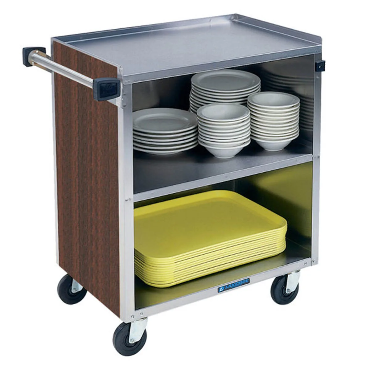 Lakeside 622 30" Stainless Steel 3 Shelf Bus Cart w/ Enclosed Back & Sides