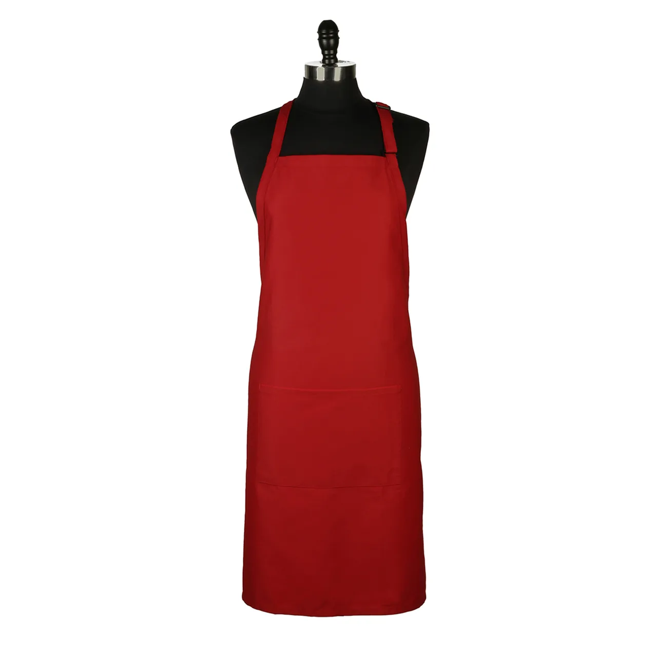 Mercer M61110RD - Genesis Bib Apron, 33" x 23" Red, 65/35 Poly/Cotton Twill, Adjustable Neck Strap, Single Pocket