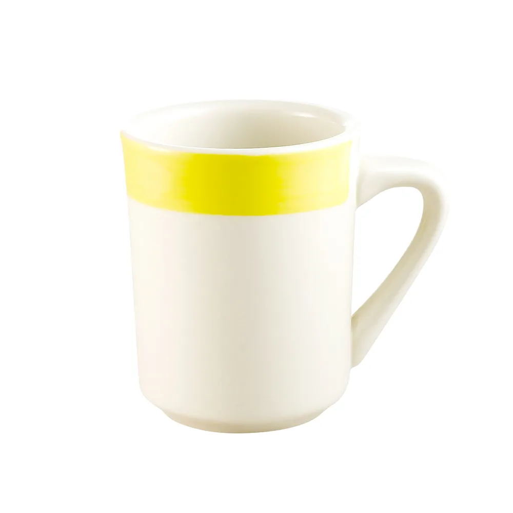 CAC China R-17-Y 8 oz Ceramic Mug, 3‑1/8" Dia x 4" H, Yellow, Microwave Safe - 1 Dozen