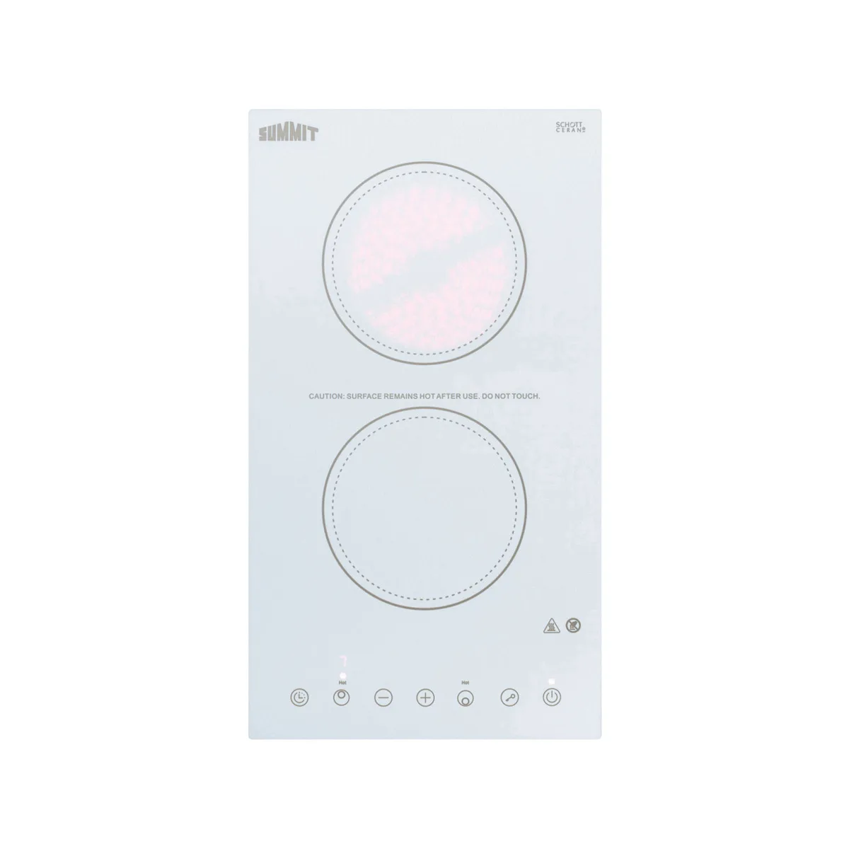 Summit CR2B15T2W 12" Electric Radiant Cooktop w/ (2) Burners, White Ceramic Glass, Digital Controls, 2.4 kW, 115v