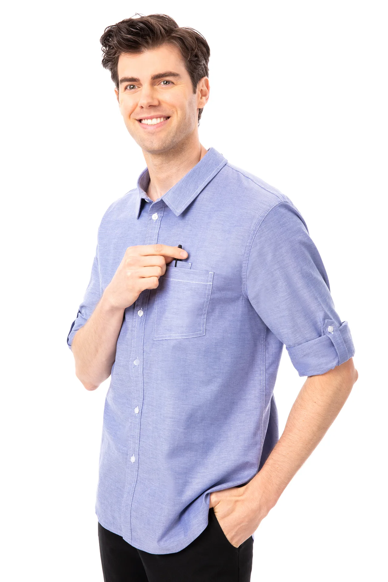 Chef Works SES01-BLU-L Modern Oxford Cook Shirt, Large, Blue, Poly/Cotton/Elastane