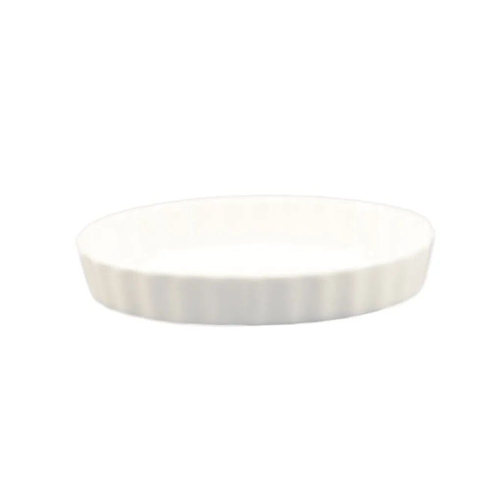 CAC China QSV-11 Quiche Ramekin, Oval 36 oz (1‑2 qt) 11"×8"×1" Fluted Porcelain White - 1 Dozen
