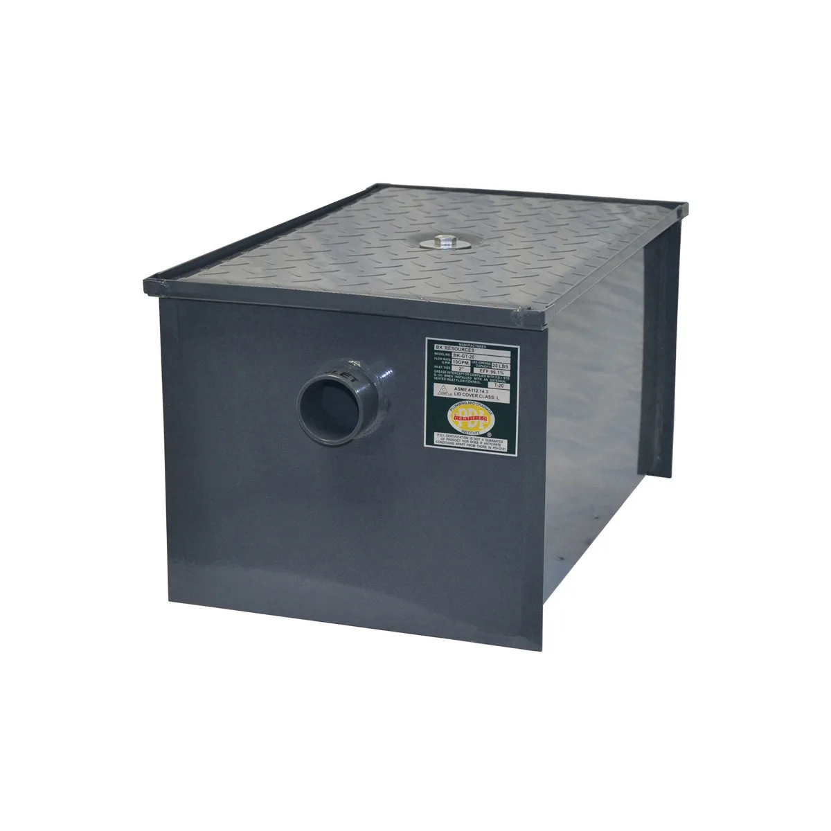 BK Resources BK-GT-50 3" Inlet/Outlet Grease Trap, 50 lbs. Grease Capacity - 25 gal/min