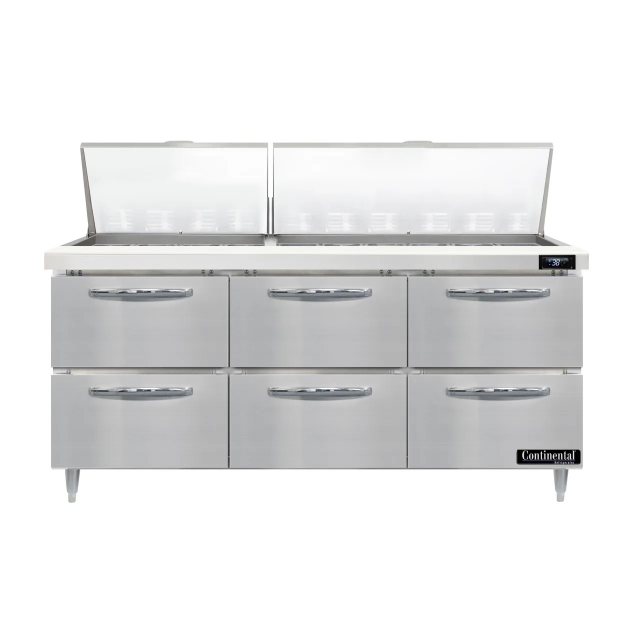 Continental Refrigerator D72N30M-D 72" Mega Top Sandwich Prep Table w/ 6 Drawers, 30 pans
