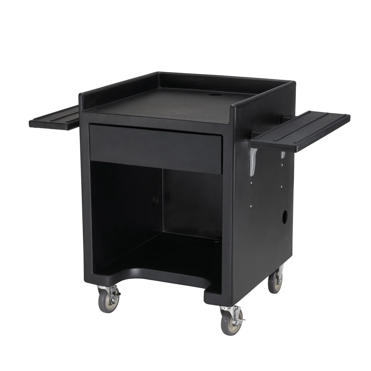 Cambro ES28RL110 Equipment Stand, 44"W x 28"D x 39"H, Polyethylene, Black, NSF, Tray Rails, 4 Casters