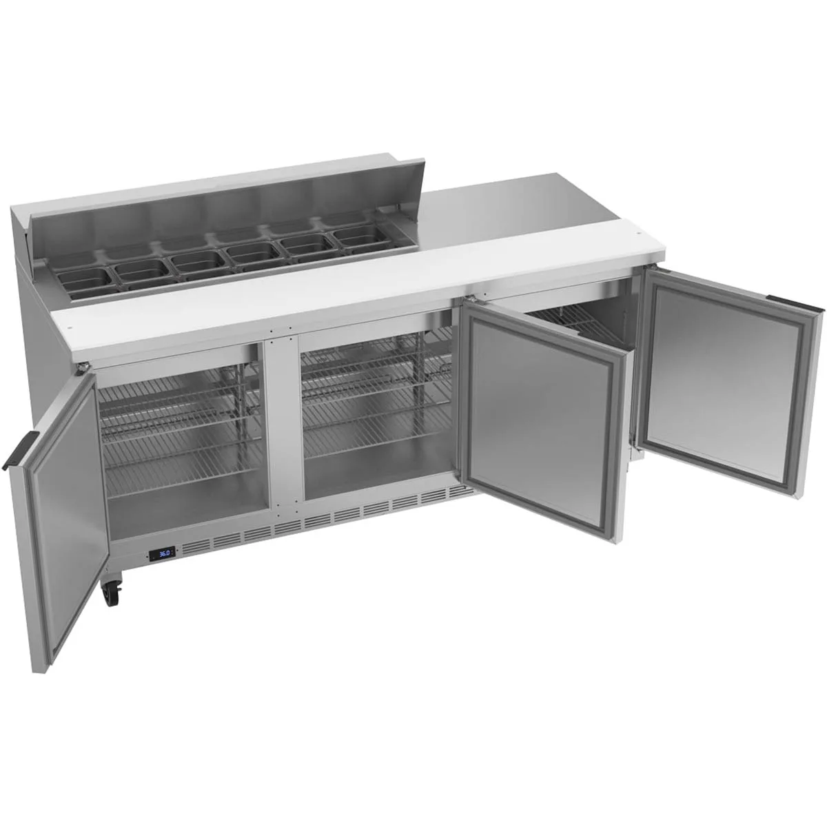 Beverage Air SPE72HC-12 72" Three Section Sandwich/Salad Prep Table w/ 3 Doors, 12 pans, 20 cu. ft.